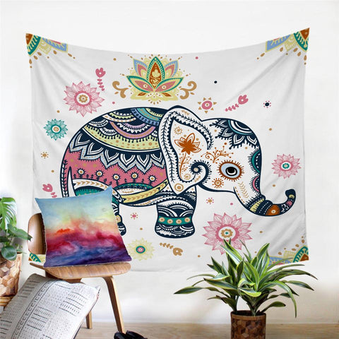Image of Rainbow Mandala Elephant Tapestry