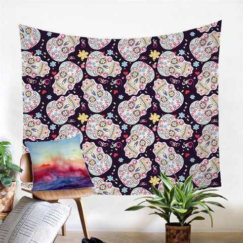 Image of Sugar Skull White and Black Tapestry