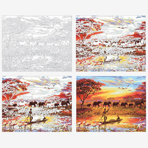 Image of Elephant Sunset By The River Painting By Numbers Kit
