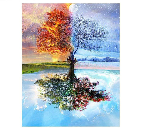 Image of Four Seasons Colorful Tree Painting By Numbers Kit