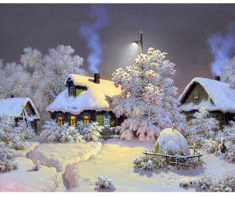 Image of Snow Houses In The Woods Painting By Numbers Kit
