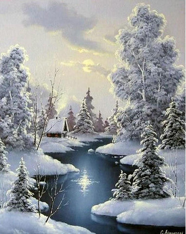 Image of Painting By Diamond Kit Christmas Snow By The River Full Square
