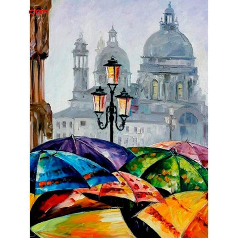 Image of HUACAN Diamond Mosaic Landscape Diamond Paintings Street Diamond Embroidery Cross Stitch Umbrella Picture Of Rhinestones