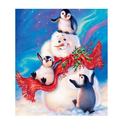 Image of Painting By Diamond Kit Square Snowman And His Penguins