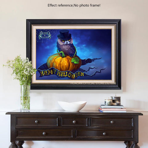 Image of Painting By Diamond Kit Owl On His Pumpkin
