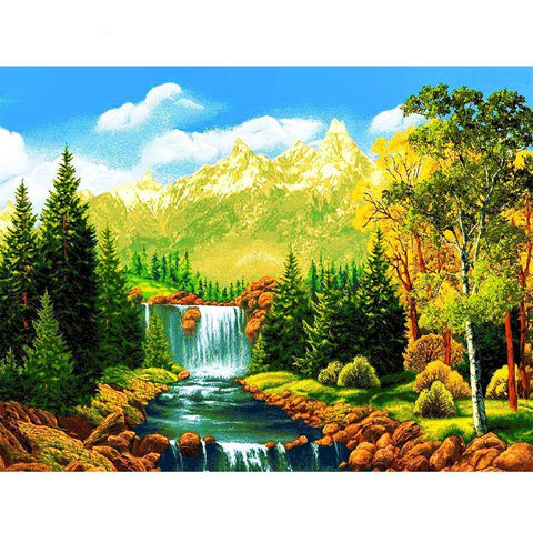 Image of Painting By Diamond Kit Square Waterfall In The Countryside