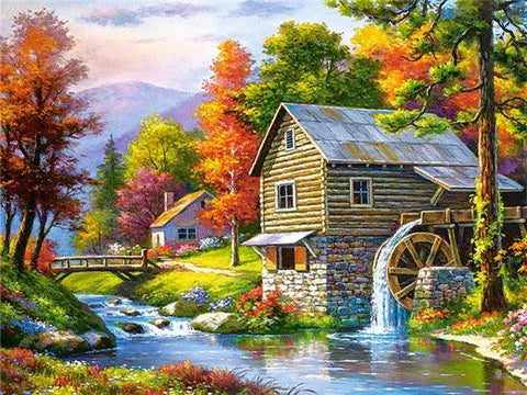 Image of Painting By Diamond Kit Square Different Villages By The River 3D