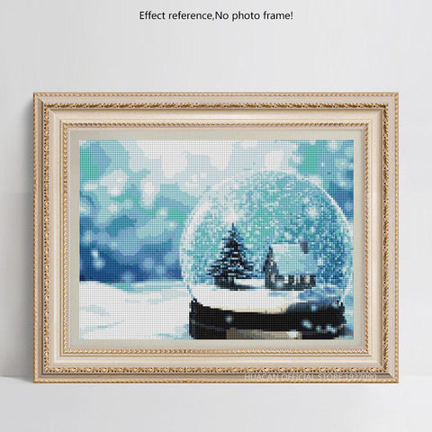 Image of Painting By Diamond Kit Square Christmas House In Snow Globe