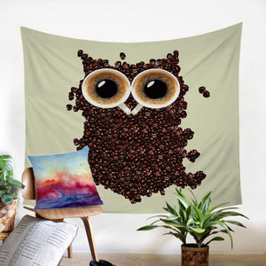 3D Cute Owl Tapestry Coffee Beans