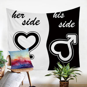 His & Her Side Couple Black and White Tapestry