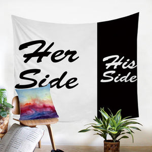 His & Her Side Couple Black and White Tapestry