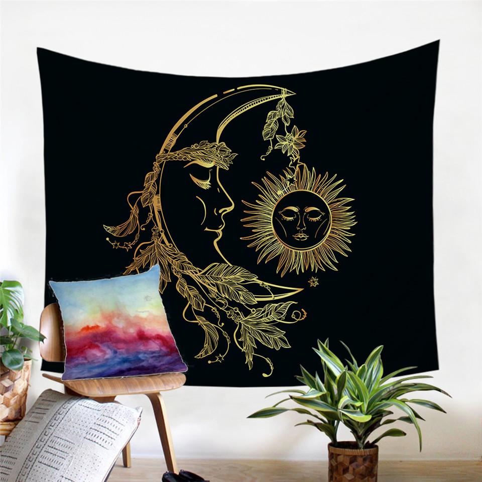 Gold Moon and Sun Tapestry