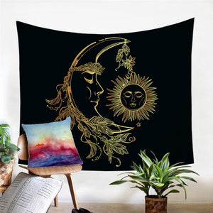 Gold Moon and Sun Tapestry