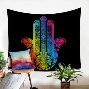 Hamsa Hand Tapestry Boho Rainbow