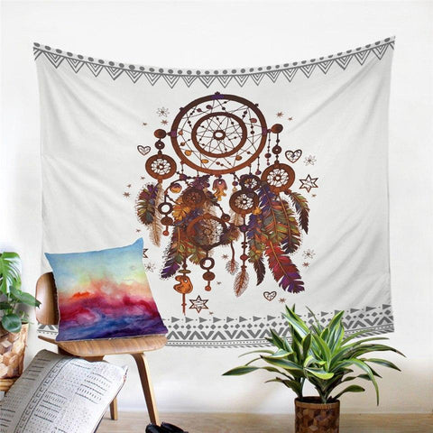 Image of Dreamcatcher Feathers Watercolor Tapestry