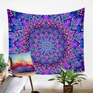 Purple Glowing Mandala Tapestry