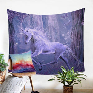 Purple 3D Unicorn Tapestry