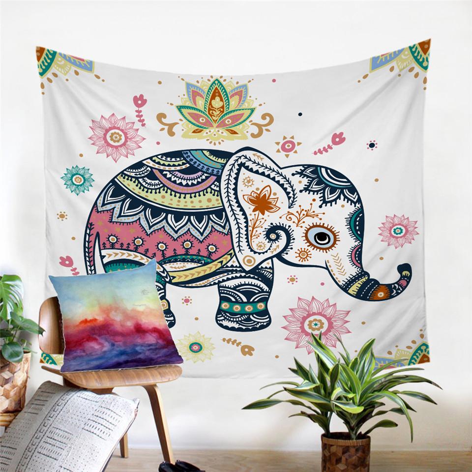 Rainbow Mandala Elephant Tapestry