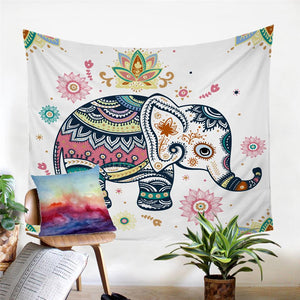 Rainbow Mandala Elephant Tapestry