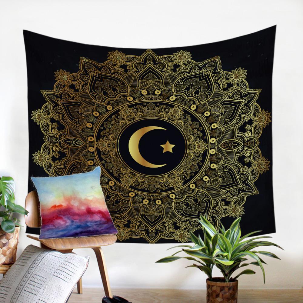 Golden Star Moon Tapestry