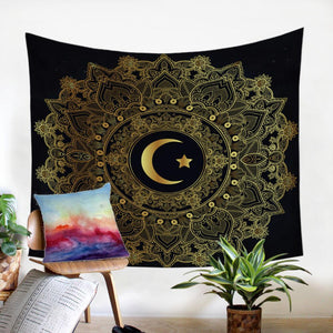 Golden Star Moon Tapestry