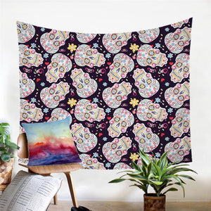 Sugar Skull White and Black Tapestry