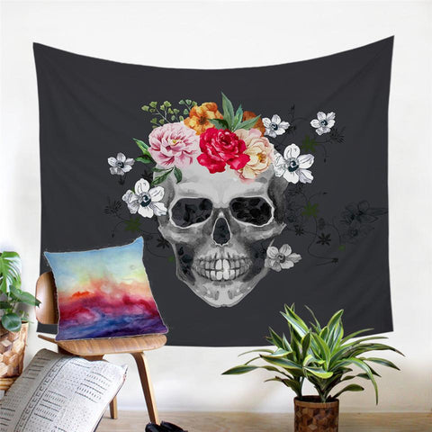 Image of Skull White and Black Tapestry