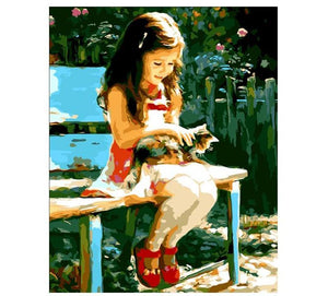 Cute Girl And Her Cat DIY Painting By Numbers Kit