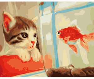 Painting By Numbers Kit Cat Watching Fish