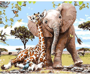 Elephant And Giraffe Lounging Painting By Numbers Kit