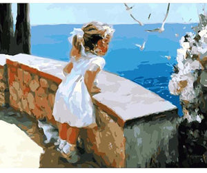 Little Girl Watching The Seagulls Painting By Numbers Kit