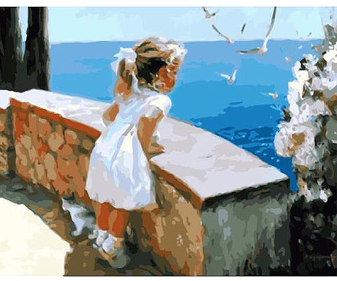 Image of Little Girl Watching The Seagulls Painting By Numbers Kit