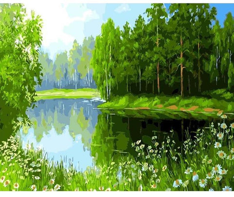 Image of Green Lake Landscape Painting By Numbers Kit