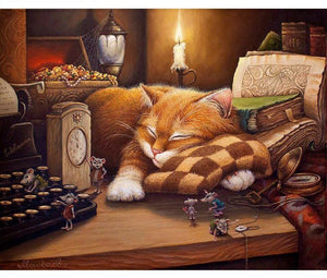 Painting By Numbers Kit Cat Sleeping In The Office