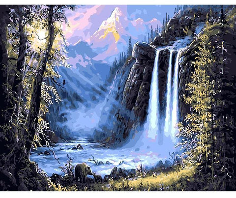 Image of Mountain Waterfall Landscape Painting By Numbers Kit