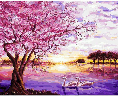 Image of Painting By Numbers Kit Blossoming Purple Trees