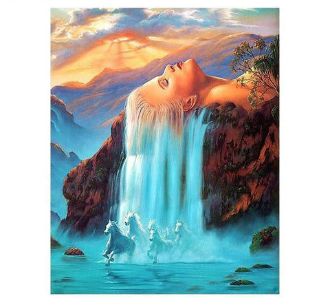 Image of Horses Running In Hair Waterfall  Painting By Numbers Kit