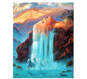 Horses Running In Hair Waterfall  Painting By Numbers Kit