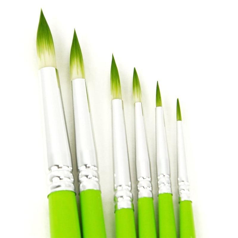 6 Pc Artists Paint Brush Set For Minature Detail Round Pointed Tip