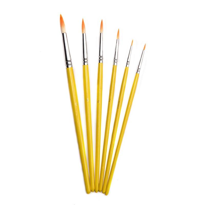 6 Pc Artists Paint Brush Set For Minature Detail Round Pointed Tip
