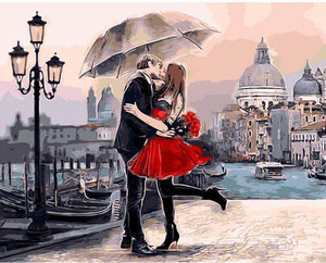 Lovers Under Umbrella Painting By Numbers Kit