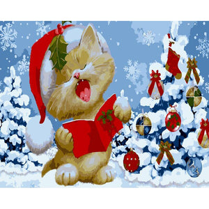 Christmas Snow Cat Painting By Numbers Kit