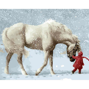 Snow Horse And Child Diy Painting By Numbers Kit