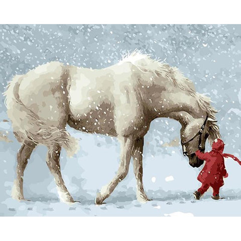 Image of Snow Horse And Child Diy Painting By Numbers Kit