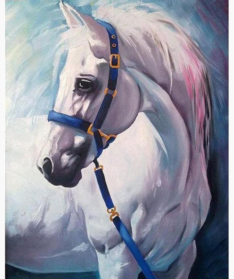 5D White Horse Square Diamond Painting