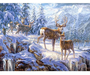 Painting By Diamond Kit Square Deers In The Snow