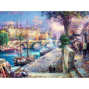 Painting By Diamond Kit Square Ships In Town 3D