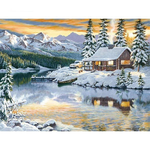 Painting By Diamond Kit Square Christmas By The River 5D