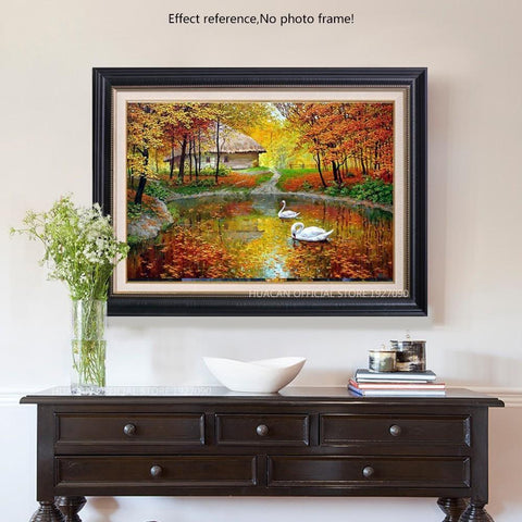 Image of Painting By Diamond Kit Square Relaxing Swans In The Pond 5D