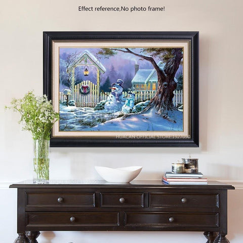 Image of Painting By Diamond Kit Square Snowmen By The Tree At Christmas 3D